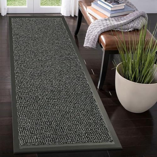 Rugs Inn Sunny Rubber Runner - Heavy Duty Waterproof Non Slip Strong PVC Backing Rubber Large Floor Mat Indoor Outdoor Kitchen Hallway Runners Rug (60 x 180 cm, Grey)