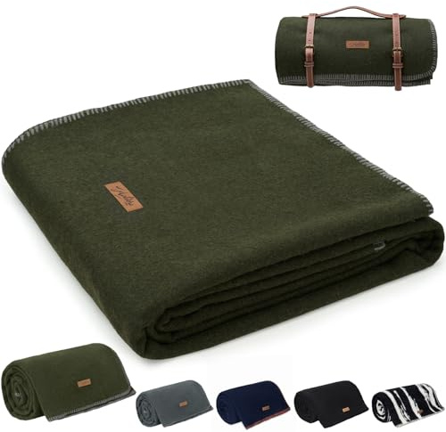 Molithe 100% Wool Blanket, 62 x 86, Warm, Thick, Washable, Military Wool Blanket, Great for Camping, Outdoors, Sporting Events, Survival Kits