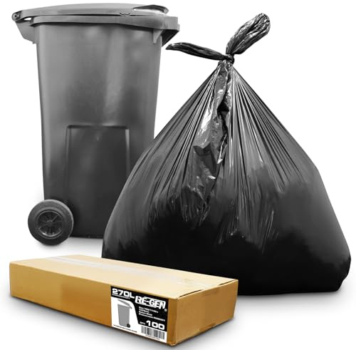 100 Pack | 1 Full Flat Packed Box | RE-GEN 270L 20kg Load Heavy Duty Black Wheelie Bin Liners Refuse Sacks, Everyday Use, Industrial Strength, Quality Outside Garden Bin Bags 760/1145 x 1370mm