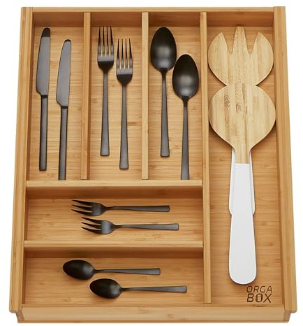 Orga-Box 3 BAMBUS Besteckeinsatz für 50er Schublade 473 x 397 mm | mit 6 Fächer Holz-Besteckkasten für Nobilia Küchen ab August 2012