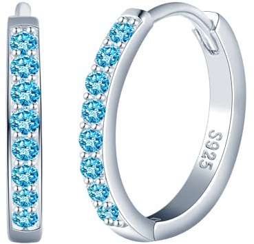 CPSLOVE Orecchini Cerchio da Donna Ragazze Eleganti Orecchini Cerchi con Zircone Blu in Argento 925 Orecchini Creole de Diametro 1.2cm