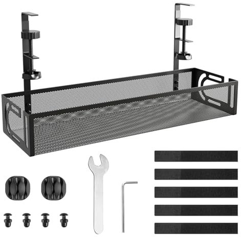 Dawnrole Cable Management Under Desk Tray,No Drill Steel Desk Cable Organizers for Home Office