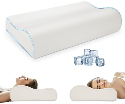 PKBD Memory Foam Pillow with Pillowcase(Cooling Ice Silk),Neck/Shoulder Pain Relief,Ergonomic Orthopedic Cervical Pillow,Bed Pillow for Side,Back,Stomach Sleepers