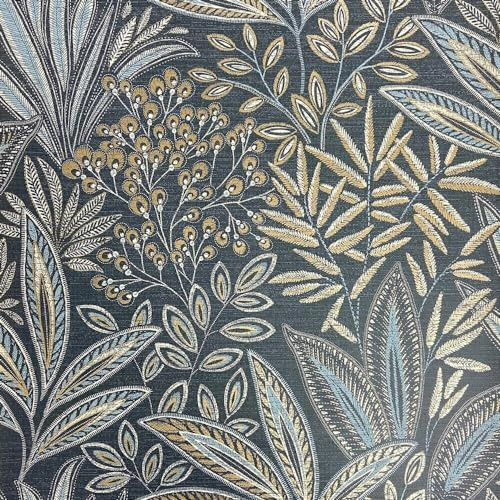 Crown Sahara Leaf Navy Wallpaper M1784