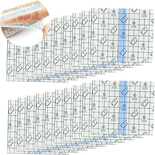 100pcs Wasserdicht Transparent Bandage,BetterJonny 10x10cm Tattoo Folie Heilung Pflaster Wasserdichte Duschpflaster Wasserfest Transparenter Folienverband zum Antiallergisch, Sport, Duschen