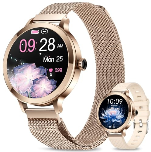fitonyo Smartwatch Damen mit Telefonfunktion,1.1 AMOLED Touchscreen Smart Watch,Damen Uhr mit 110+Sportmodi Smart Watch Rund,IP68 Fitness Tracker für Android iOS Rosegold