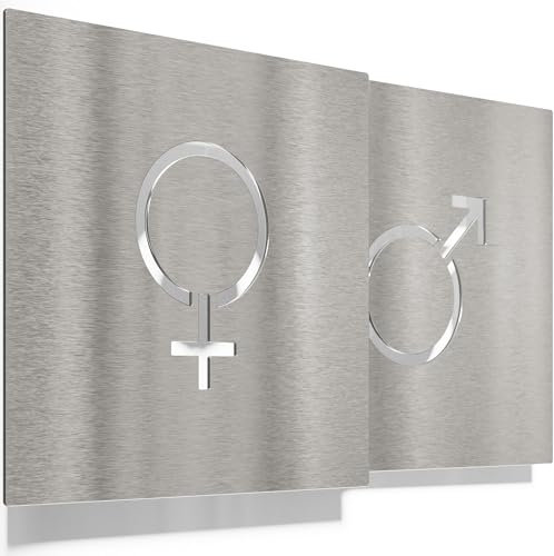 Edelstahl WC-Schilder Set - selbstklebend & pflegeleicht - Design Toiletten-Schilder T-07-E