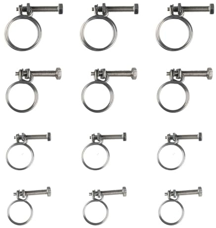 GroveEs 12PCS Double Wire Hose Clips-Stainless Steel Hose Clamps Double Wire Pond Hose Clips Adjustable Plumbing Fastener for 20 mm 25 mm 32 mm 36 mm Universal Pipelines (4 Sizes)