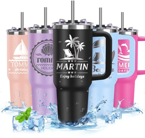 SECOGM Thermobecher Personalisiert mit Text-Personalisierter Kaffeebecher mit Strohhalm und Deckel-Edelstahl Reise Kaffeebecher 40 Oz-Papa Geschenk für Vatertag Männer Frauen (Summer)