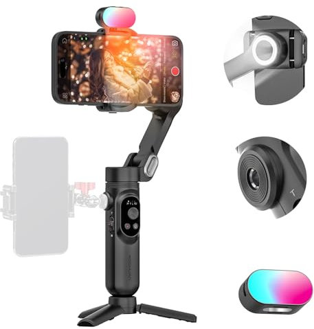 AOCHUAN Handheld 3-axis Gimbal Stabilizer for iPhone&Android Smartphone Gimbal Anti-Shake w/ 1/4 Thread,RGB Magnetic Light,AI Tracking Phone Gimbal for Vlogging for TikTok,YouTube-Smart X Kit Black