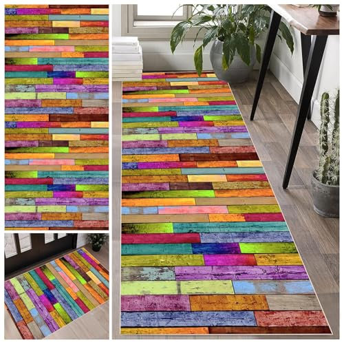 Laegnfho Läufer Teppich 50 x 140 cm Lang Flur Läufer rutschfest Waschbar Multicolored Geometrisch Modern