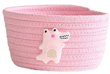 Blausky Aufbewahrungskorb,Süße Tiere Korb Aufbewahrung Körbchen Wickeltisch Organizer,Korb Baumwollseil Gewebt,Dekorativer Aufbewahrungsbox,Mehrzweck-Organisations Behälter,16 x 9 cm,Rosa Krokodil