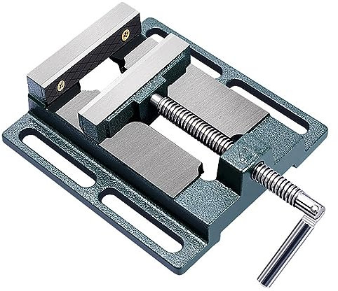 Drill Press Vice with 4 Mounting Bolts - Industrial Cast Iron Bench Clamp Vise for Milling, Drilling, Woodworking - Carbon Steel Flat Clamp Vise