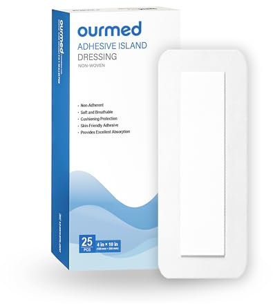 Ourmed Sterile Wundpflaster 10 x 25 cm, Selbstklebender steriler Wundverband mit starker Haftung, schützt vor Schnitten und Kratzern, schmerzfrei zu entfernen, einzeln verpackt, Packung mit 25 Stück