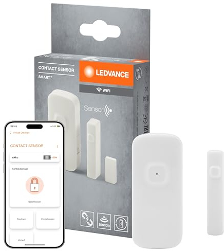 LEDVANCE SMART WIFI intelligenter Kontaktsensor für Smart Home im Innenbereich, ohne Kabel, weiß, Steuerung via App, integrierter wiederaufladbarer Akku und einfaches Aufladen über USB-C