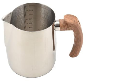 Jarra De Leche Taza for espumar leche con mango de madera, taza de vapor Barista de acero inoxidable, jarra for espumar leche, cafetera for fiesta, vacaciones, casa, 2 uds. Jarra Leche Barista(Beige,6