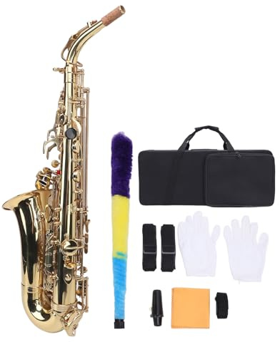 Eb-Altsaxophon Set, Professionelles Messing Instrument mit Tragetasche und Mundstückgurt, Saxophon Set for Studenten, Anfänger, Profis, Bühne, Unterricht, Heimgebrauch