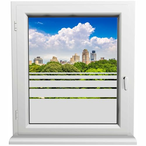 Kiwistar UG - Sichtschutzfolie - 6 Streifen - 120x100 cm - Silber Frosted - satiniert - Blickdicht - Fensterfolie - Glasdekorfolie - lichtdurchläßig - für Fenster, Bad, Dusche - Sichtschutz