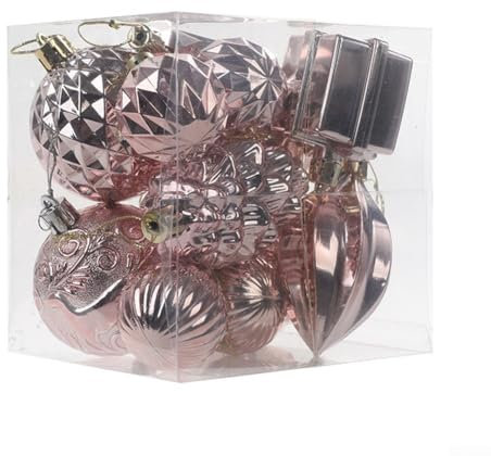 Set mit 12 Weihnachtsbaumschmuck mit galvanisierten Tannenzapfen-Kugel-Anhängern (Rosa)