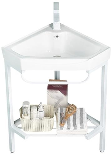 LYXWGRZD lavabo d'angle, meuble-lavabo d'angle, lave main d'angle, lavabo salle avec robinet, drain, porte-serviettes et trop-plein(42cm/16.5in)