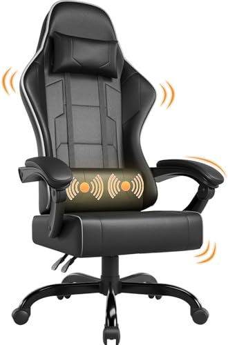 Airfish Bürostuhl Ergonomisch Gaming Stuhl Massage Gaming Sessel mit Kopfstütze Massage-Lendenkissen, Gepolstert Gaming Chair, Drehsessel,150kg Kapazität,Schwarz