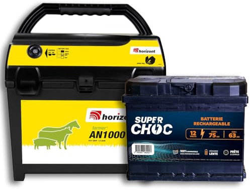 Horizont - Électrificateur Mixte de Clôture FARMER AN1000 + Batterie 12V 75 Ah - Poste 3 en 1, Alimentation Secteur, Batterie ou Pile - Facilement Transportable - Garde Tous Types d'Animaux
