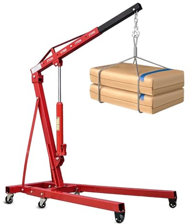 Elevador de motor,Grúa plegable de 2 toneladas con 6 ruedas y nivelador de motor,Grúa hidráulica de acero for taller,4409 LBS de carga máxima.