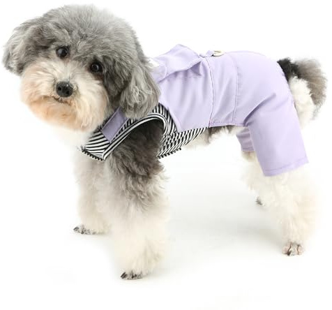 Zunea Streifen Jumpsuit für kleine Hunde niedliche Welpenkleidung, Bekleidung mit Lanyardring, weich, atmungsaktiv, Größe XS/S, Haustierkleidung, mit großer Tasche, Hundebekleidung