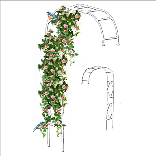 Arche de jardin robuste à fixation murale en losange blanc avec support résistant aux intempéries, idéal pour les plantes de jardin et les vignes