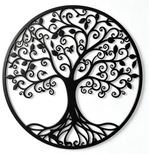 Metal Tree of Life Wall Art, Outdoor Large Tree Metal Wall Decor | Black Metal Wall Art, 19.7x19.7 Inch, Tree of Life Art Family Tree Nature Decoration for Bedroom Nursery Office Home Garden