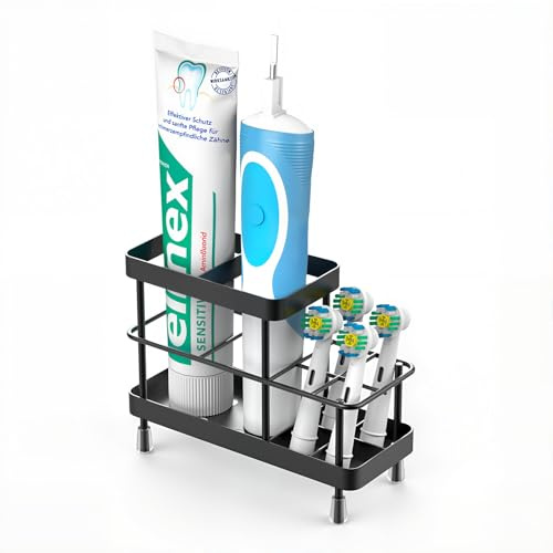 Luxspire Zahnbürstenhalter für das Badezimmer, Edelstahl elektrische Zahnbürste Kopfhalter Wand montiert, Dusche Zahnbürste Halter, Badezimmer Veranstalter Essentials, 6 Steckplätze, Schwarz