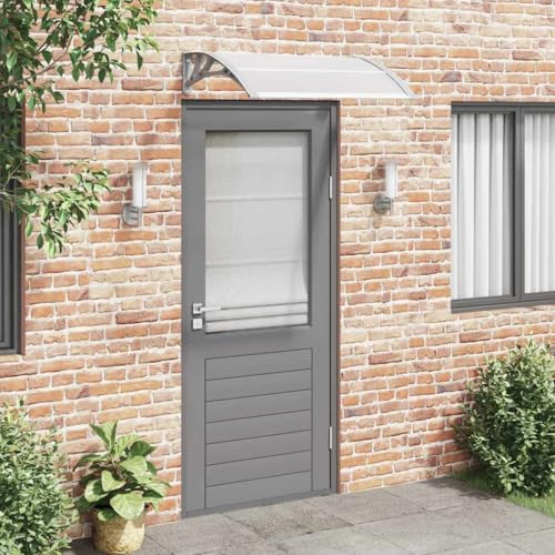 Auvent de Porte Extérieur,100x75 cm en Polycarbonate Transparent Gris,Résistant aux Intempéries,Structure Aluminium et ABS,Marquise de Porte Extérieur,Auvent Porte d'Entrée,pour Maison et Commerce