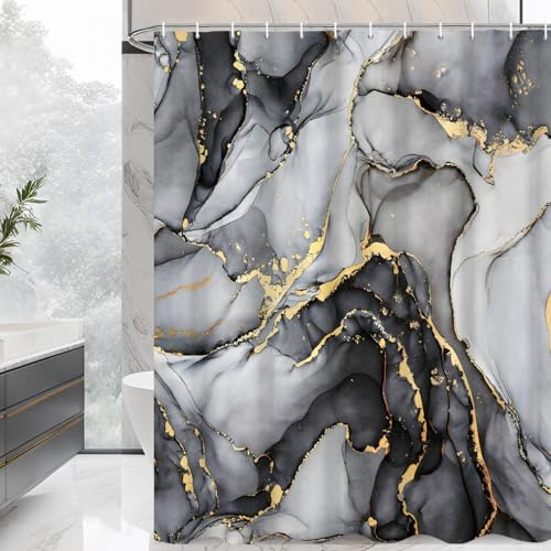 GCIREC Duschvorhang, 180x200cm, Graues Ombre Moderne Abstrakte Kunst Marmor Wasserdichter Stoff Maschinenwaschbarer Badezimmervorhang mit Haken