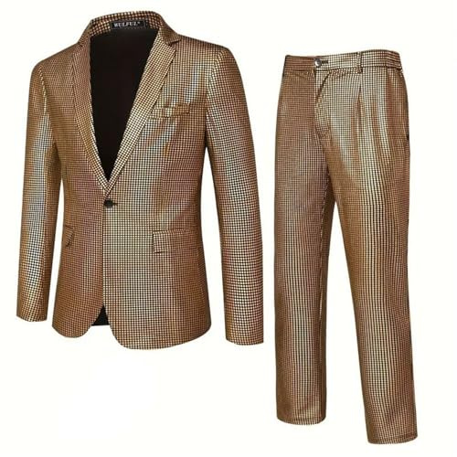 Generico Abito da Uomo 2 Pezzi Slim Fit Completo a Quadri Adatti per Discoteche Banchetti Matrimoni Ricevimenti di Lavoro e Feste Carnevale Completo a Due Pezzi con Paillettes a Righe