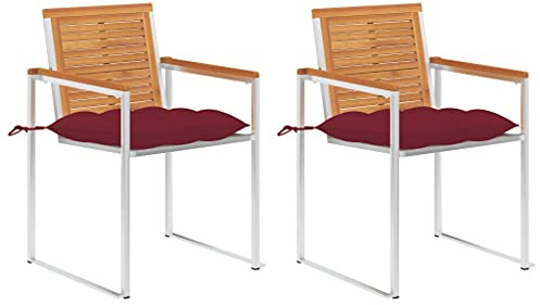 SKTQYQO Gartenstühle 2 Stück mit Kissen aus massivem Akazienholz und Edelstahl 304, Set für den Außenbereich mit bequemer Sitzfläche und robuster Struktur für Terrasse und Entspannung, Farbe