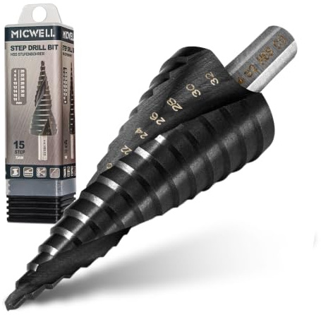 MICWELL HSS Step Drill Bit,M35 Cobalt Step Drill,Spiral Step Drill Bit (4-32mm) Wear-Resistant TiAlN Coated for Hard Metal,Wood,PVC and Stainless Steel