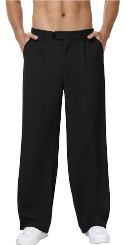 YAOBAOLE Pantalon Costume Homme Léger Taille Elastique Pantalon Homme Habillé Coupe Large Respirant Ville Bureau Smart Casual Noir L