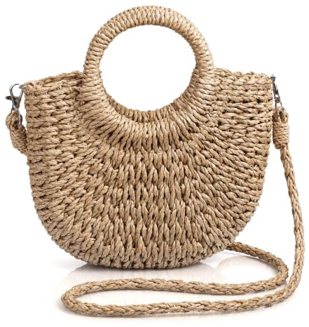 Grevosea Handwoven Straw Beach Crossbody Bag for Women