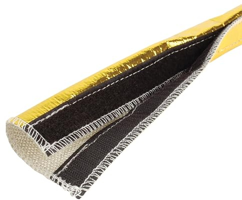 Design Engineering Heat Shroud Gold™ – 1/2 – 1-1/4 I.D. x 3 ft High-Temperature Line Sleeving | Reflects Radiant Heat up to 800°F | Hook & Loop Closure