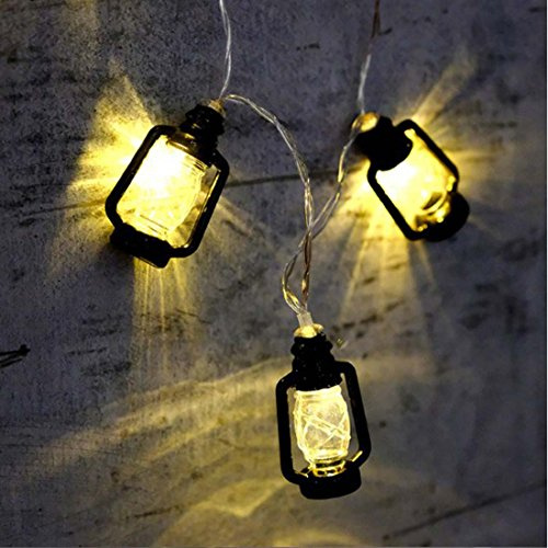 Guirlande lumineuse à 10 LED - 1 m - Mini lanterne rétro à kérosène - Alimentée par piles - Pour décoration de Noël, maison, chambre, décoration d'intérieur - Blanc chaud