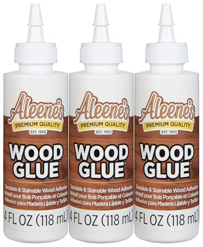 Aleene's DIY Wood Glue, Sandable, Stainable, Paintable Wood Bond, Permanent Hold, Nontoxic, Fast Drying, 4 fl oz 3-Pack