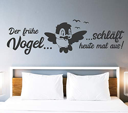 tjapalo® pkm492 Wandtattoo Schlafzimmer spruch Wandtattoo jugendzimmer junge Mädchen Erwachsene Wandtattoo der frühe Vogel schläft heute mal aus, Farbe: lindgrün, Größe: B80xH23cm