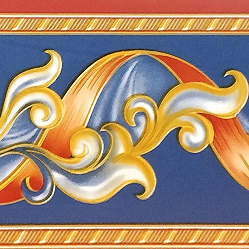 Dundee Deco BD3217 Frise de Papier peint, Frise Murale, Bordure de Papier Peint Abstrait Rayures Jaunes Vines Jaune Bleu Marine Bande Rétro Rouleau 10 m x 10 cm Autoadhésif Autocollant