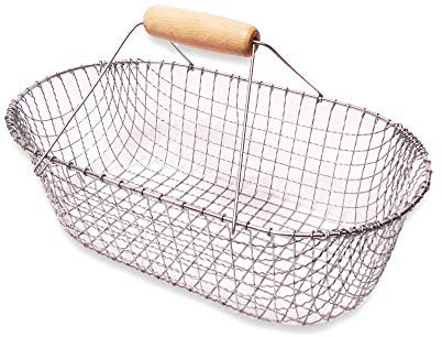Schulz - Ovaler-Korb mit Holzgriff, Drahtkorb - Verzinkt ca. 47x 27cm x 16- Made in Germany