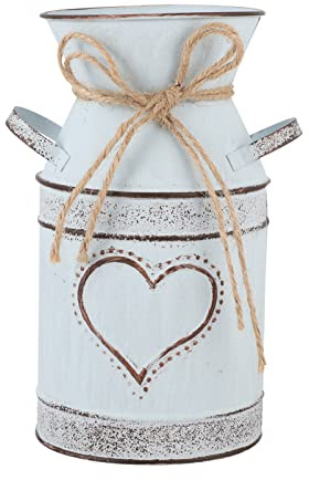 Yardwe Vintage Milchkanne Vase, HerzföRmige Muster, 10 x 19,5 cm, Shabby Chic Tischdeko FüR Blumenarrangements Im Landhausstil FüR Heim Und Garten
