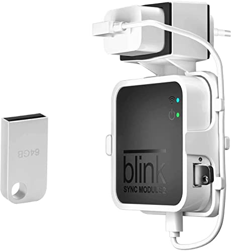 HOLACA Lecteur flash USB 64 Go et support mural pour module Blink Sync 2, support pour nouvelle caméra de sécurité intérieure Blink pour l'intérieur avec câble court facile à monter (blanc)