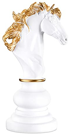 Navaris Chess Statue Decor Piece - 10.6 Tall Decorative Resin Sculpture - Large Game Figure Decoration Ornament for Home Office Study - White Knight