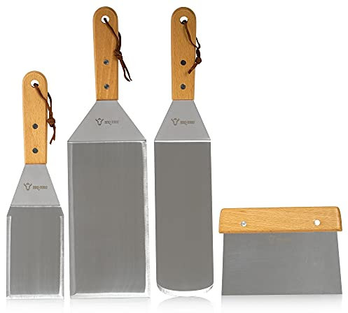 Set di palette da cucina in acciaio inox da 4 pezzi | set di accessori per barbecue plancha con palette angolari e spatola per barbecue | set di posate per barbecue, utensili per barbecue teppanyaki