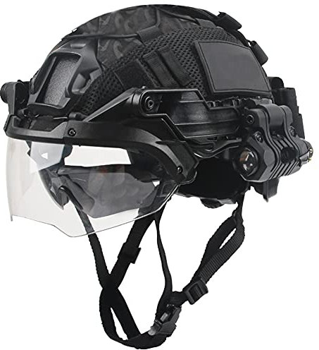 AQzxdc Ensemble de Lampe Poche Tactique, Visière de Casque Réglable, avec Casque Airsoft et Housse de Casque, pour Paintball BBS Gun Shooting Game Halloween Cosplay Party,Set b