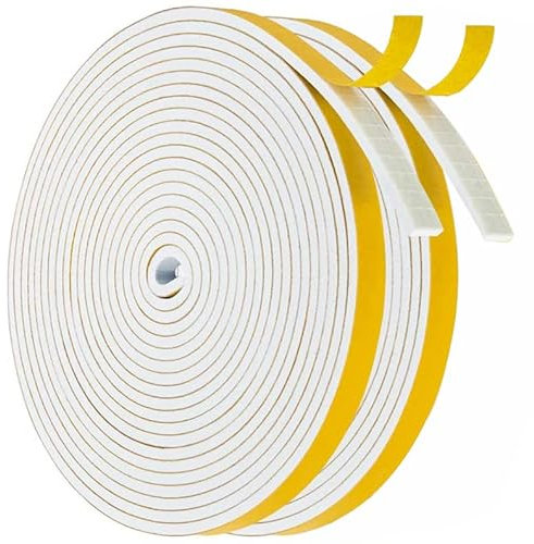 Nastro Sigillante Guarnizione 6mmx3mm/20m per Porte Finestre Nastro Adesivo in Schiuma Guarnizione in Gomma Contro le Correnti d'aria Fredda/Anti-collisione/Assorbente/Antipolvere, Bianco